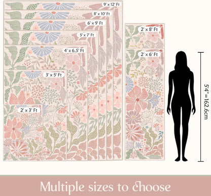 Pink 3x5 Washable Rugs,Floral Area Rug Non Slip Low-Pile