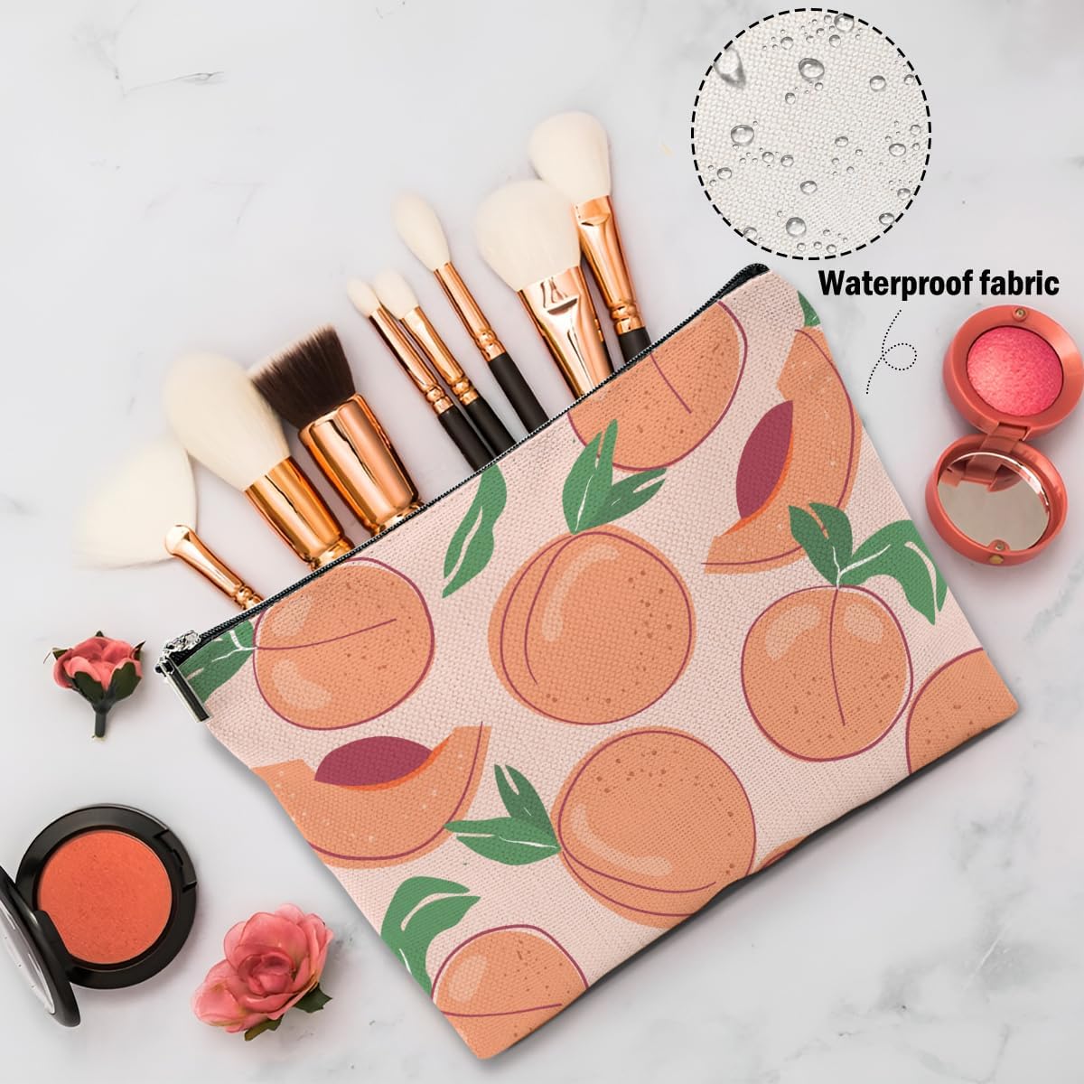Aesthetic Peach Makeup Bag, Peach Gifts Cosmetic Bag Fruit Travel Pouch
