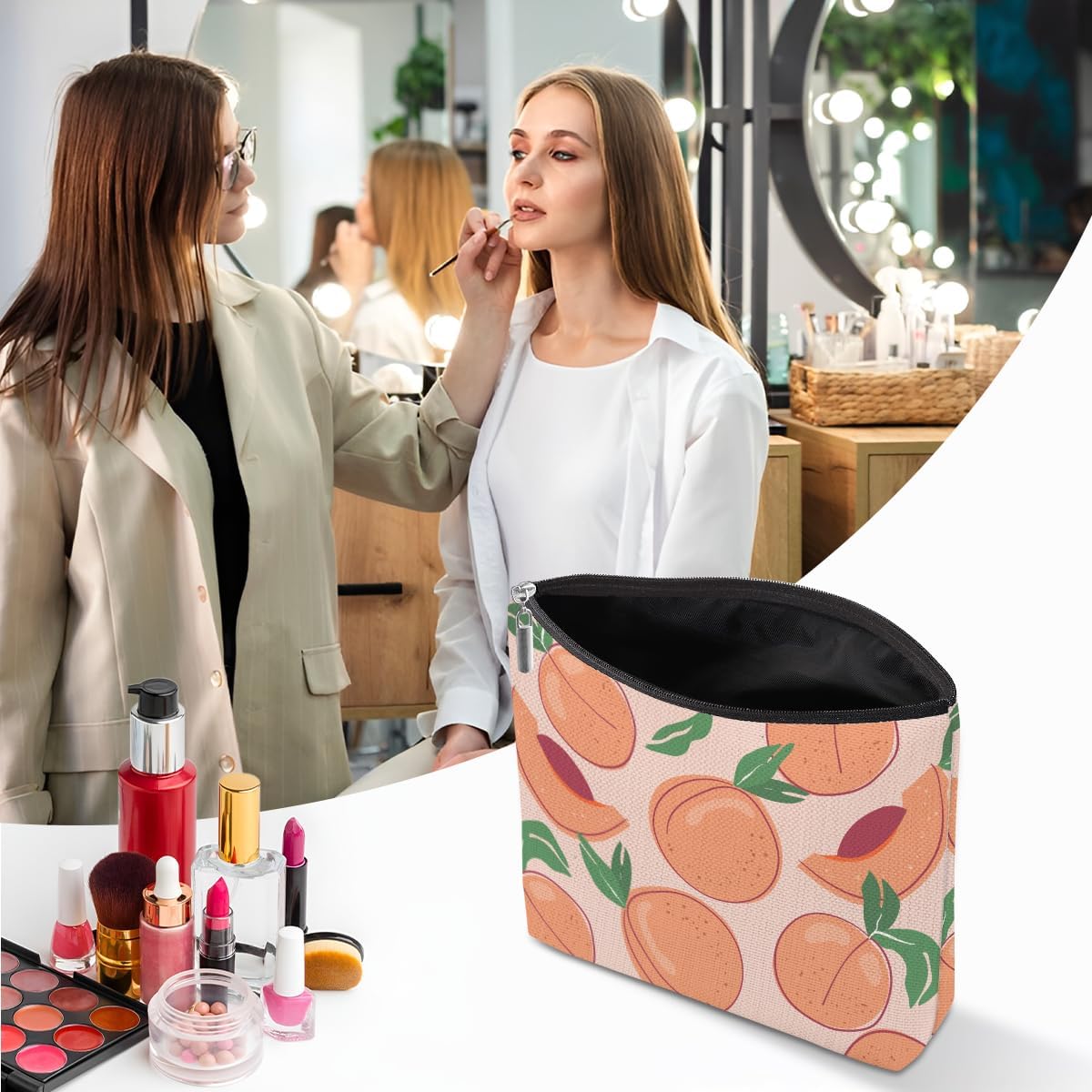 Aesthetic Peach Makeup Bag, Peach Gifts Cosmetic Bag Fruit Travel Pouch