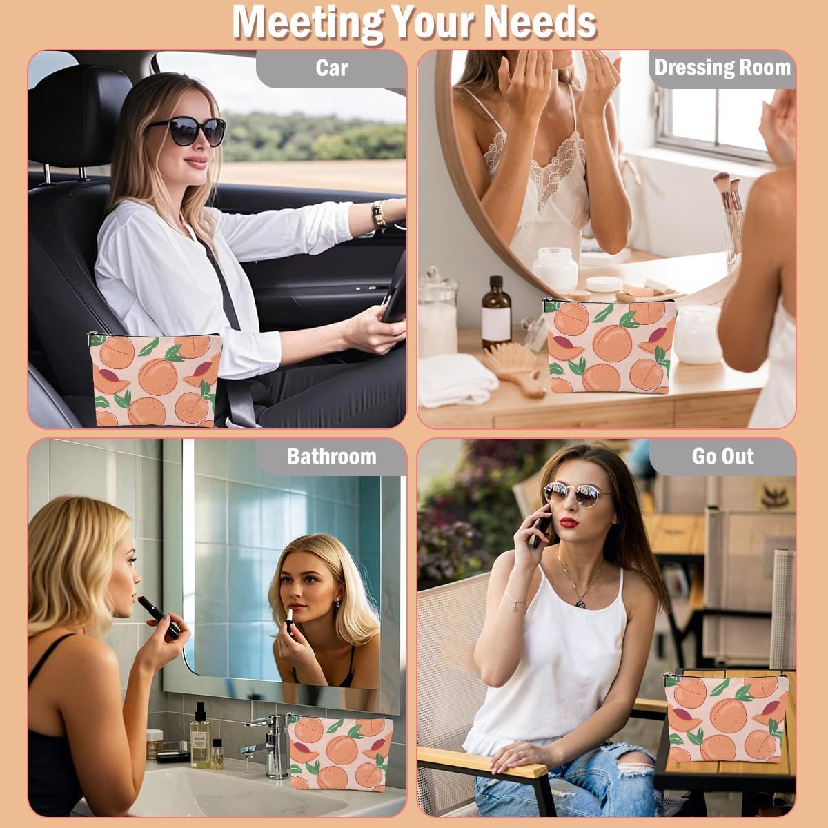 Aesthetic Peach Makeup Bag, Peach Gifts Cosmetic Bag Fruit Travel Pouch