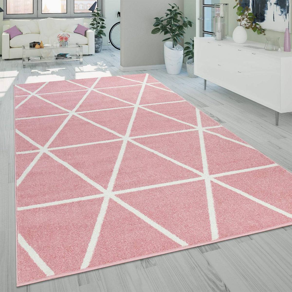 Modern Pink Area Rug for Living Room with Geometric Pattern - Stella Collection, Size: 5'3" x 7'3"