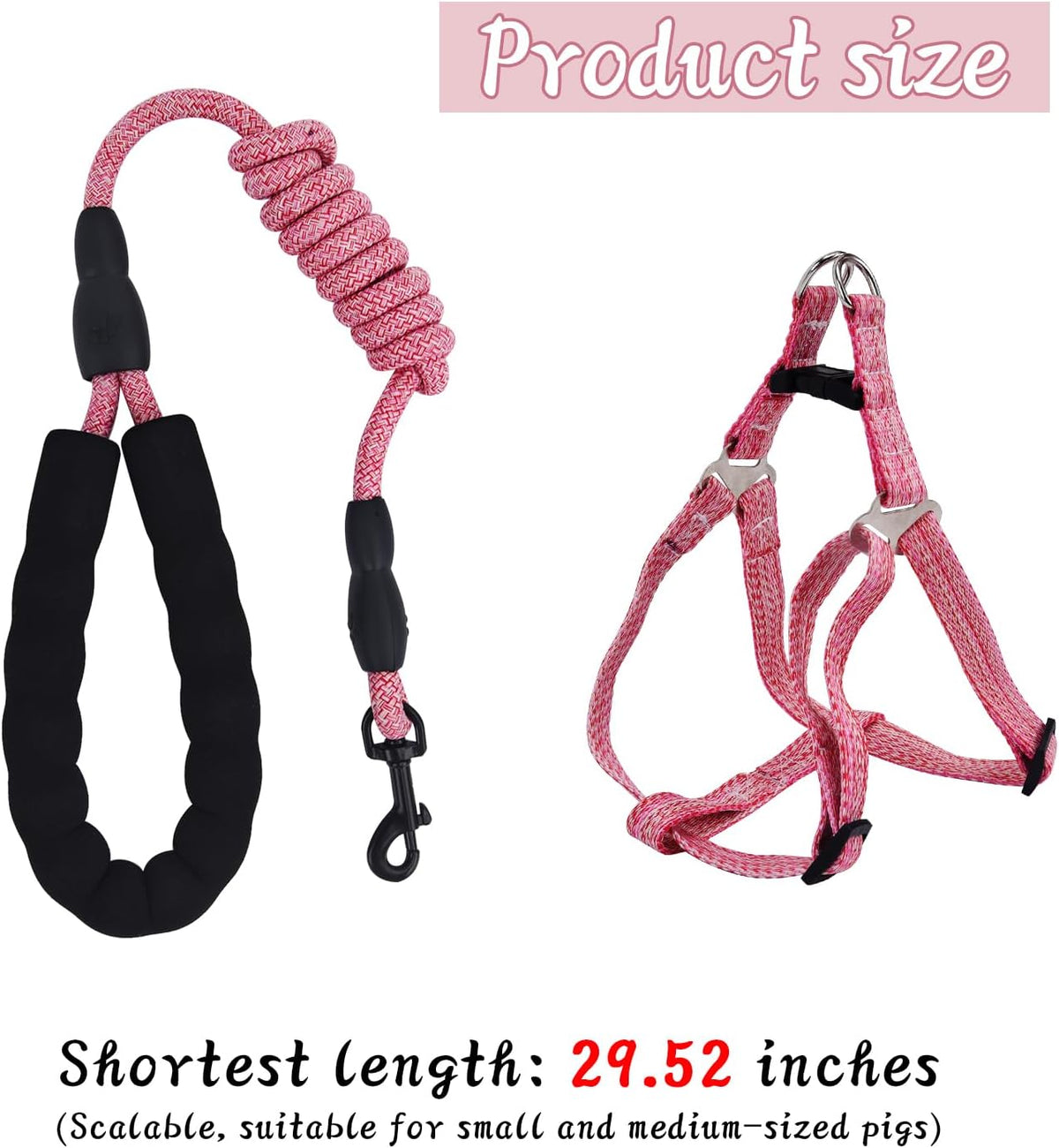 Mini Pig Harness Adjustable with Leash Foam Handle Pink, M