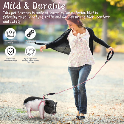 Mini Pig Harness Adjustable with Leash Foam Handle Pink, M