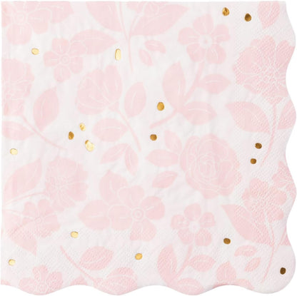 Pink Floral Paper Party Napkins | Disposable, 3-Ply Napkins | Gold Foil | Premium Large Lunch Size | Premium Party Supplies & Decorations | Holidays & Birthday Parties | Pack of 20, 6.5"