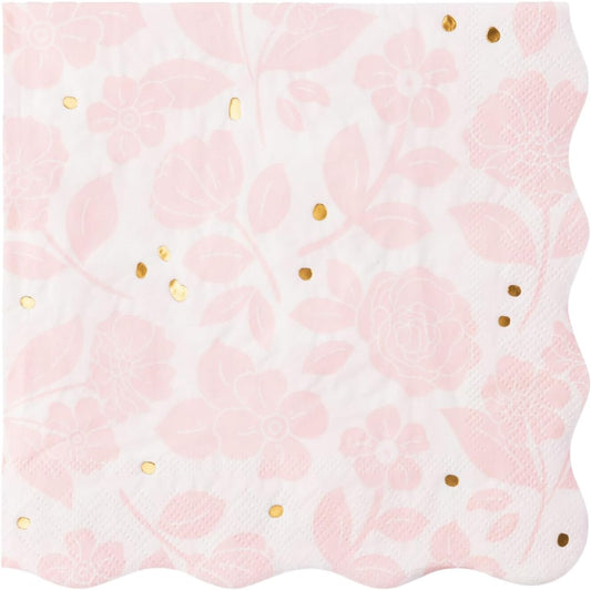 Pink Floral Paper Party Napkins | Disposable, 3-Ply Napkins | Gold Foil | Premium Large Lunch Size | Premium Party Supplies & Decorations | Holidays & Birthday Parties | Pack of 20, 6.5"