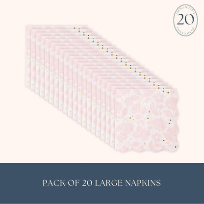 Pink Floral Paper Party Napkins | Disposable, 3-Ply Napkins | Gold Foil | Premium Large Lunch Size | Premium Party Supplies & Decorations | Holidays & Birthday Parties | Pack of 20, 6.5"