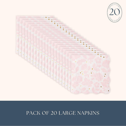 Pink Floral Paper Party Napkins | Disposable, 3-Ply Napkins | Gold Foil | Premium Large Lunch Size | Premium Party Supplies & Decorations | Holidays & Birthday Parties | Pack of 20, 6.5"