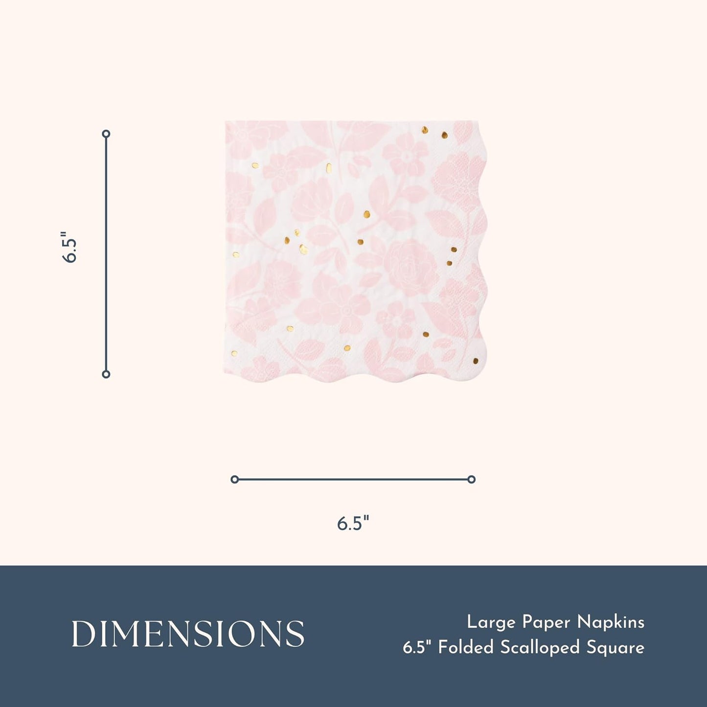 Pink Floral Paper Party Napkins | Disposable, 3-Ply Napkins | Gold Foil | Premium Large Lunch Size | Premium Party Supplies & Decorations | Holidays & Birthday Parties | Pack of 20, 6.5"