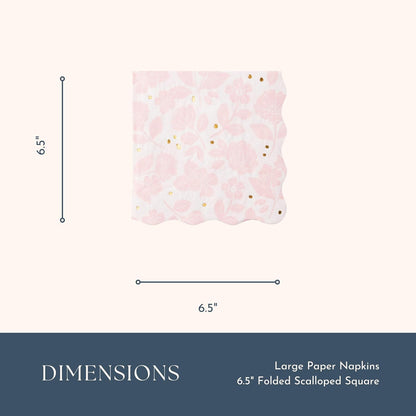 Pink Floral Paper Party Napkins | Disposable, 3-Ply Napkins | Gold Foil | Premium Large Lunch Size | Premium Party Supplies & Decorations | Holidays & Birthday Parties | Pack of 20, 6.5"