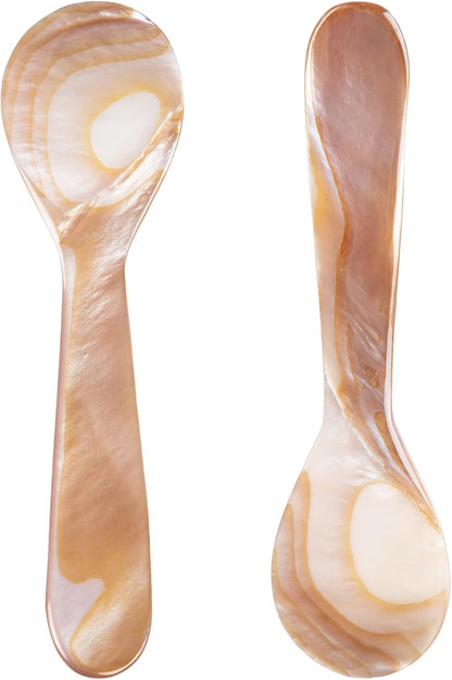 Pink Caviar Spoons | Mother of Pearl | Round Handle Hand Crafted | Ice Cream Coffee Kitchen, Restaurant Catering Serving, Wedding, Party, Event Favors & Gifts | 3.54", 9 cm | 2-Pack