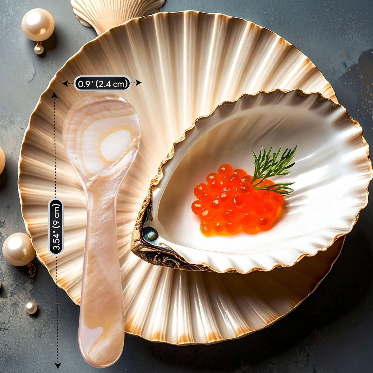 Pink Caviar Spoons | Mother of Pearl | Round Handle Hand Crafted | Ice Cream Coffee Kitchen, Restaurant Catering Serving, Wedding, Party, Event Favors & Gifts | 3.54", 9 cm | 2-Pack