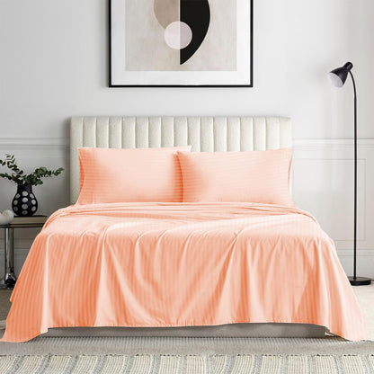 Twin Sheet Set – 4 Piece Bed Sheets for Twin Size Bed, Soft and Breathable 1000-TC Pima Cotton, Fits Upto 7-12" Deep Pocket (Stripe, Peach)
