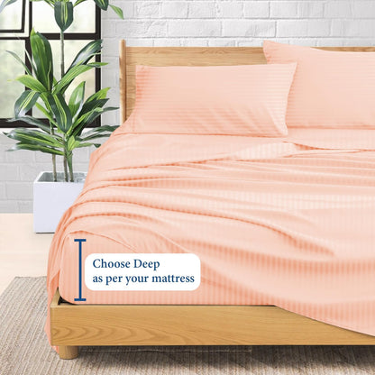 Twin Sheet Set – 4 Piece Bed Sheets for Twin Size Bed, Soft and Breathable 1000-TC Pima Cotton, Fits Upto 7-12" Deep Pocket (Stripe, Peach)