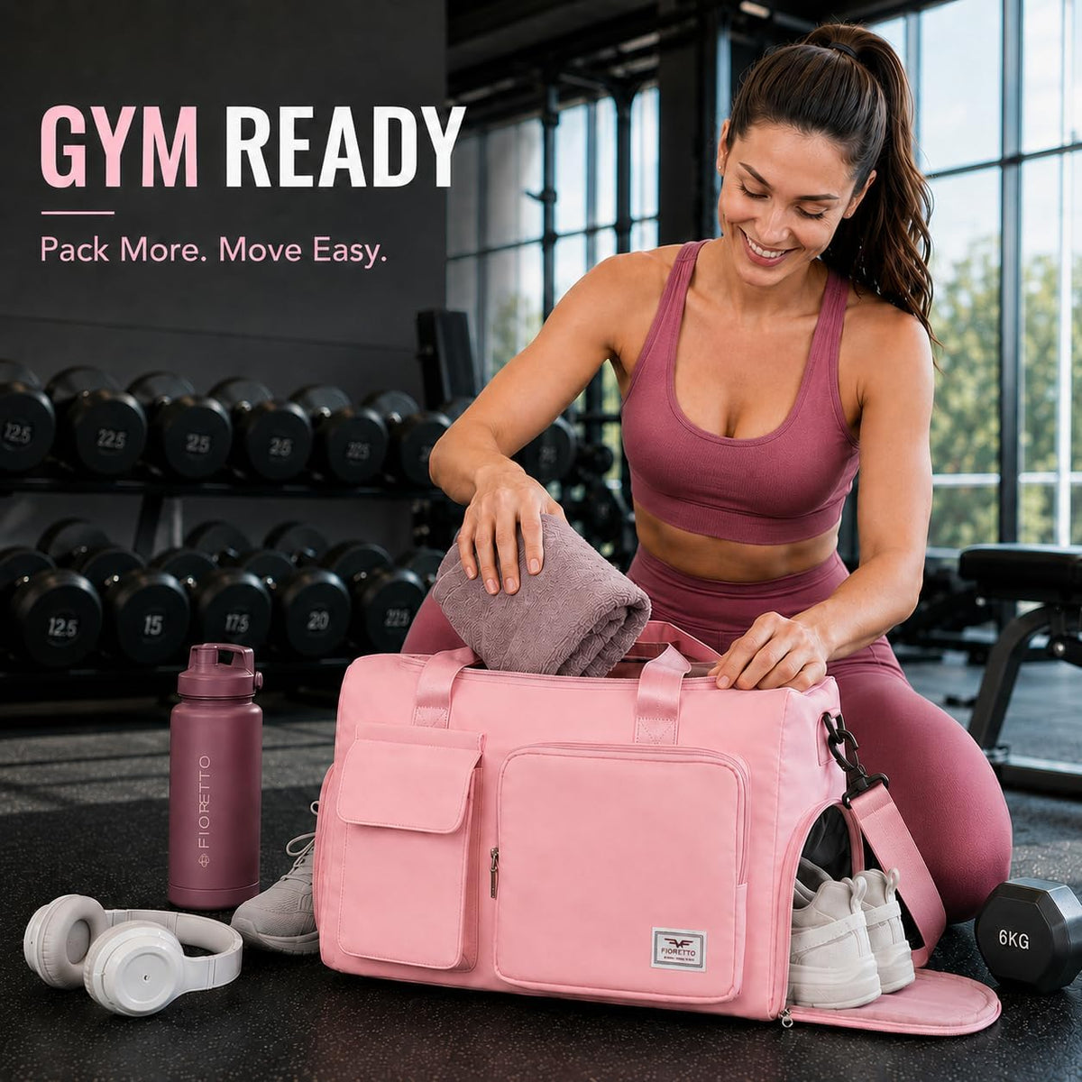 Women's Gym Duffle Bag with Shoes Compartment, 30L Capacity, Ideal for Travel, Gym, Sports, Duffel, Weekender