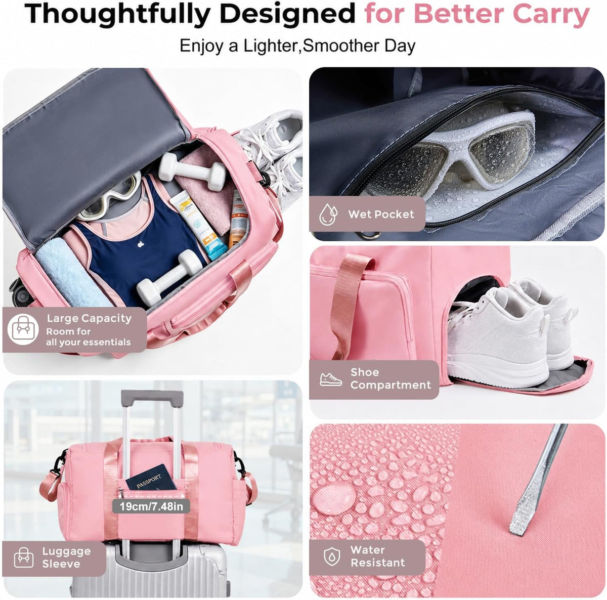 Women's Gym Duffle Bag with Shoes Compartment, 30L Capacity, Ideal for Travel, Gym, Sports, Duffel, Weekender