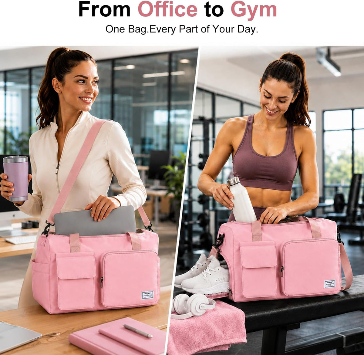 Women's Gym Duffle Bag with Shoes Compartment, 30L Capacity, Ideal for Travel, Gym, Sports, Duffel, Weekender
