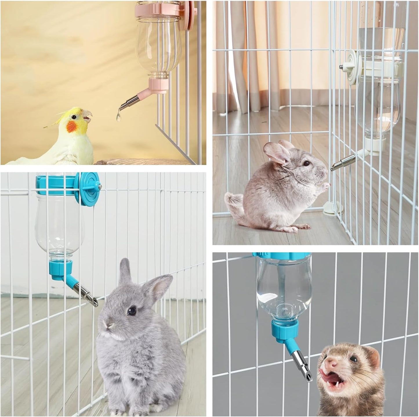 VANNON 17oz Small Animal Water Dispenser for Crate, Parrots Water Bottle for Cage, Chewproof Pet Water Bottle for Rabbits, Guinea Pigs, Ferrets, Chinchillas and Other Small Rodents, Top Fill, Pink