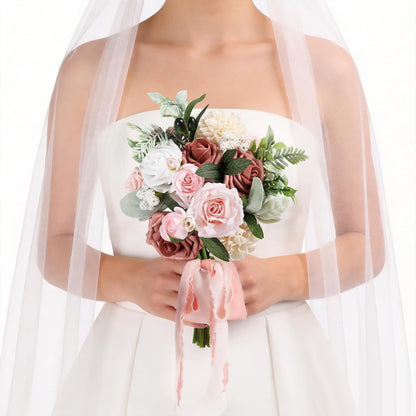 Dusty Pink Wedding Bouquet,Fake Wedding Bouquets for Bride Bridesmaid Artificial Flowers Artificial Roses Flower Bouquets Bride Decorations Fake Roses Bouquets Bridal Wedding Shower Decorations