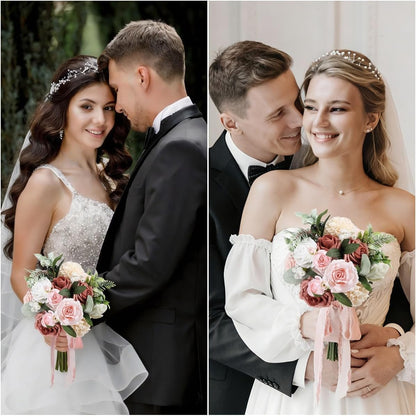 Dusty Pink Wedding Bouquet,Fake Wedding Bouquets for Bride Bridesmaid Artificial Flowers Artificial Roses Flower Bouquets Bride Decorations Fake Roses Bouquets Bridal Wedding Shower Decorations