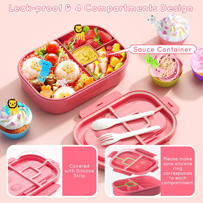 Bento Box, 44oz 4 Compartment Lunch Container with Cutlery for Kid/Adult