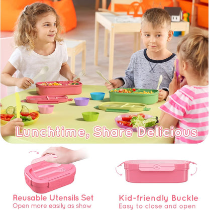 Bento Box, 44oz 4 Compartment Lunch Container with Cutlery for Kid/Adult