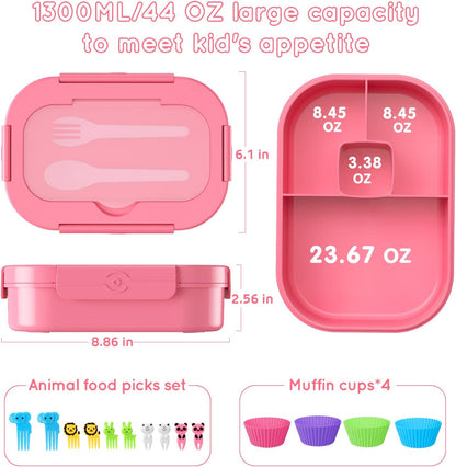 Bento Box, 44oz 4 Compartment Lunch Container with Cutlery for Kid/Adult