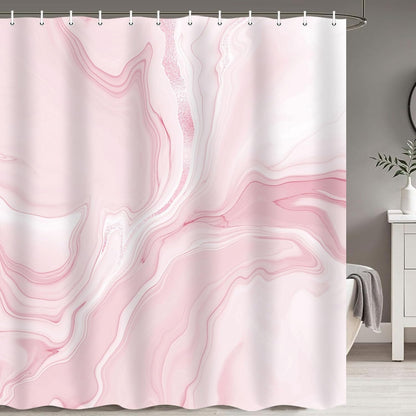 Pink Marble Shower Curtain, Abstract Modern Shower Curtains for Bathroom Decor, Aesthetic Ink Art Chic Elegant Waterproof Fabric Shower Curtain Set with Hooks, 72x72 Inch