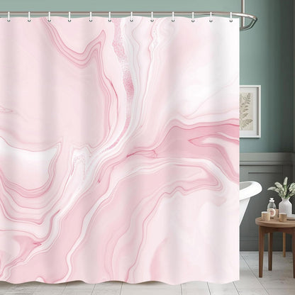 Pink Marble Shower Curtain, Abstract Modern Shower Curtains for Bathroom Decor, Aesthetic Ink Art Chic Elegant Waterproof Fabric Shower Curtain Set with Hooks, 72x72 Inch