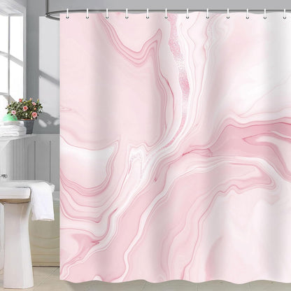 Pink Marble Shower Curtain, Abstract Modern Shower Curtains for Bathroom Decor, Aesthetic Ink Art Chic Elegant Waterproof Fabric Shower Curtain Set with Hooks, 72x72 Inch