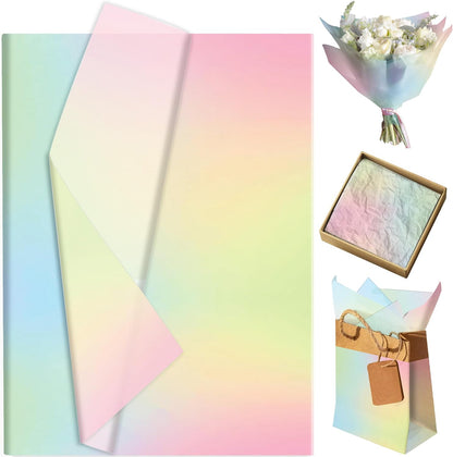 60 Sheets Gradient Rainbow Tissue Paper, 20x14 Pink Gradient Rainbow Tie Dye Styled Gift Wrapping Paper forIY Art Craft Gay Pride Party Bags Birthday Wedding Party Decor Supplies (A)