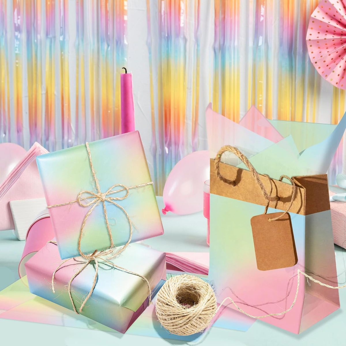 60 Sheets Gradient Rainbow Tissue Paper, 20x14 Pink Gradient Rainbow Tie Dye Styled Gift Wrapping Paper forIY Art Craft Gay Pride Party Bags Birthday Wedding Party Decor Supplies (A)