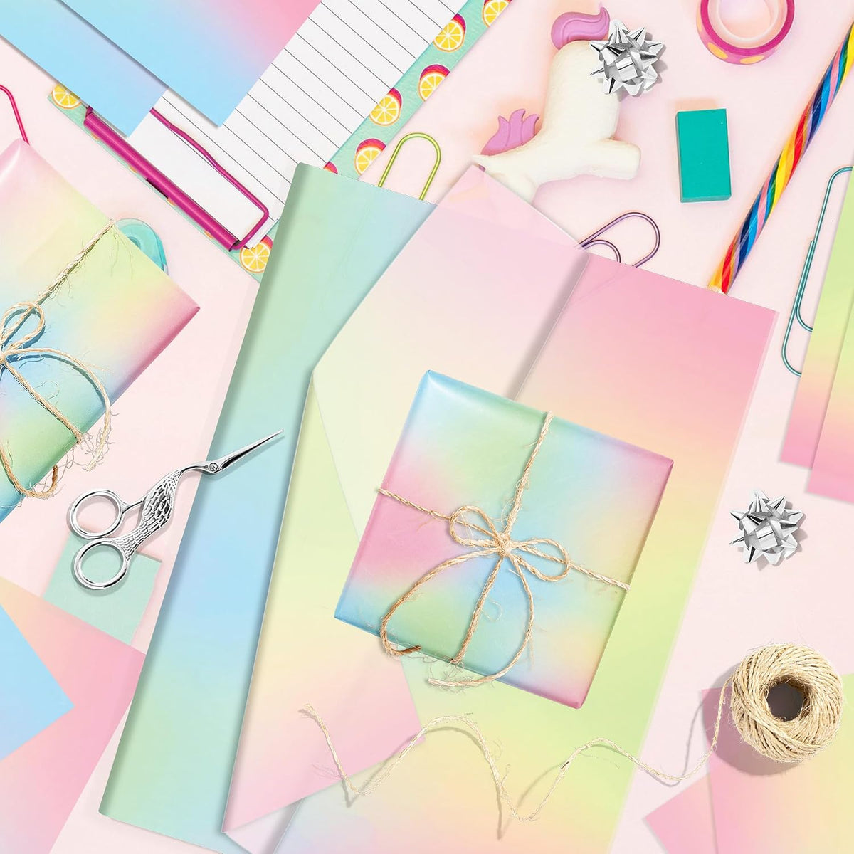 60 Sheets Gradient Rainbow Tissue Paper, 20x14 Pink Gradient Rainbow Tie Dye Styled Gift Wrapping Paper forIY Art Craft Gay Pride Party Bags Birthday Wedding Party Decor Supplies (A)