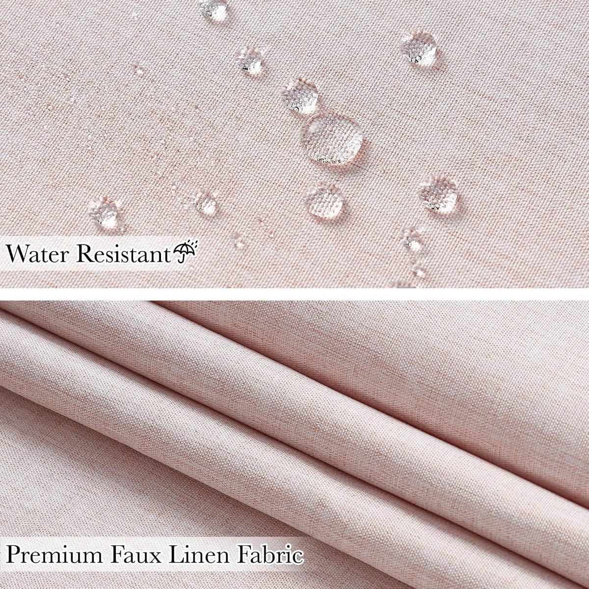 Pink Shower Curtain Scalloped, Blush Cute Linen Textured Privacy Boho Heavy Duty Waterproof Washable Shower Curtain Set for Bathroom Home Decor with 12 Metal Hooks, 72 x 72 inches Long