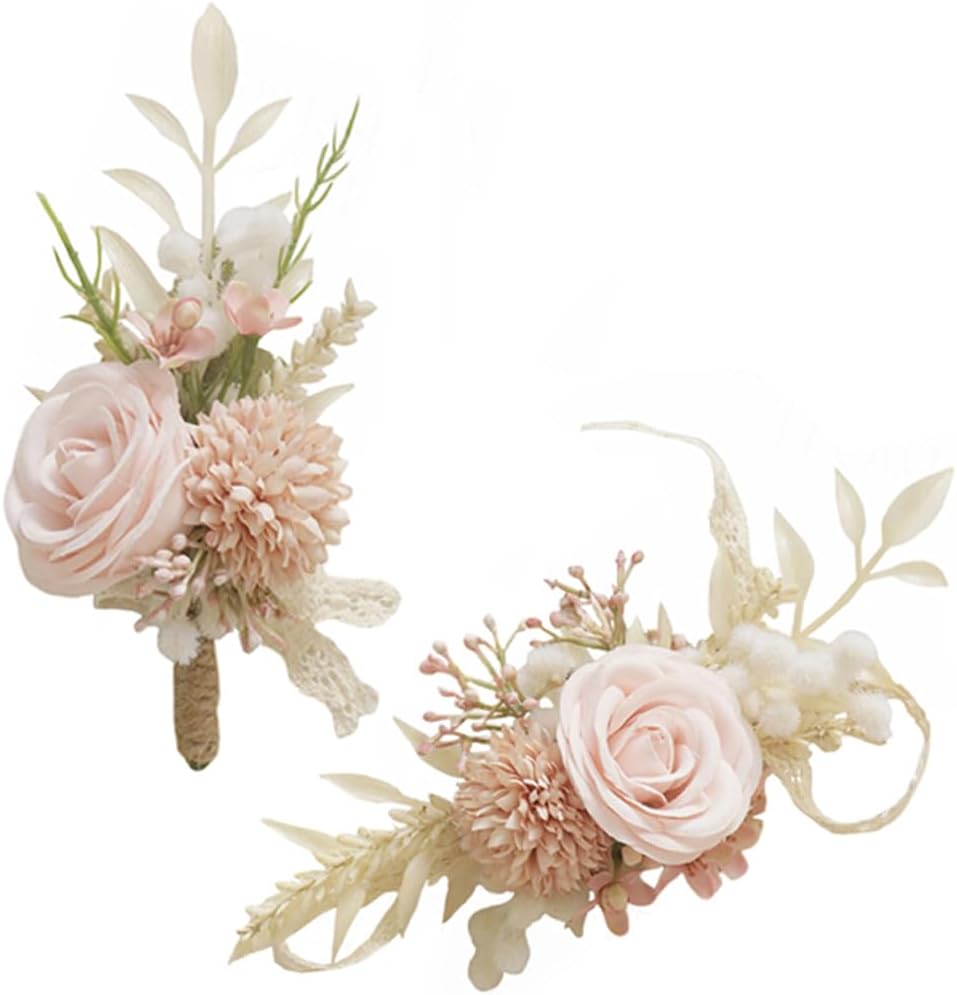 Artificial Boutonniere and Corsage Set 2 Pieces, Light Pink (Y1-C)