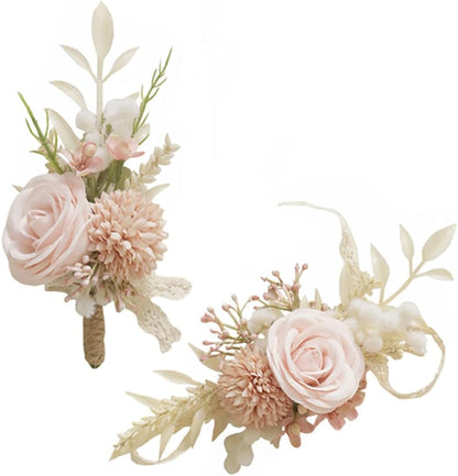 Artificial Boutonniere and Corsage Set 2 Pieces, Light Pink (Y1-C)