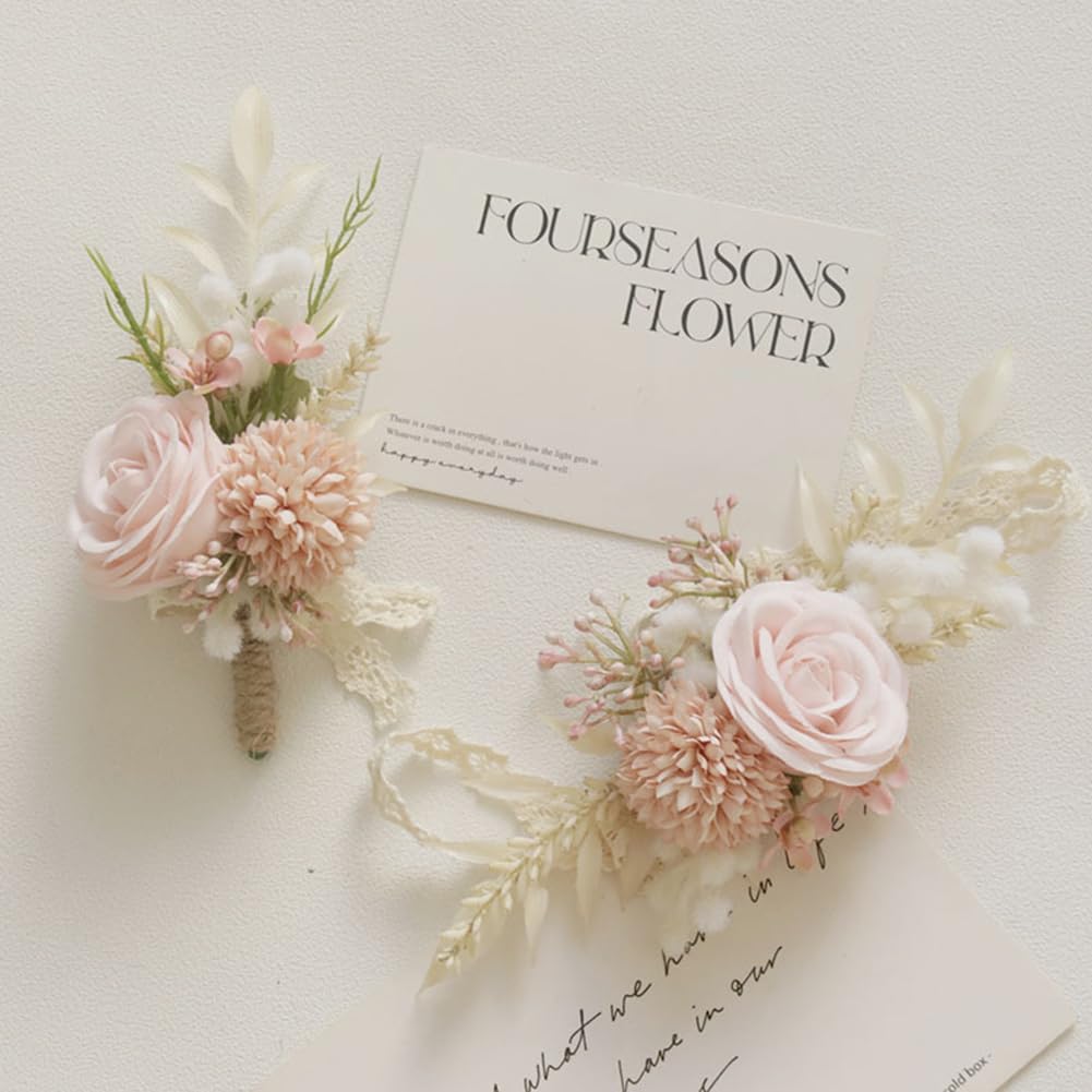 Artificial Boutonniere and Corsage Set 2 Pieces, Light Pink (Y1-C)