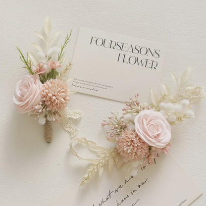 Artificial Boutonniere and Corsage Set 2 Pieces, Light Pink (Y1-C)