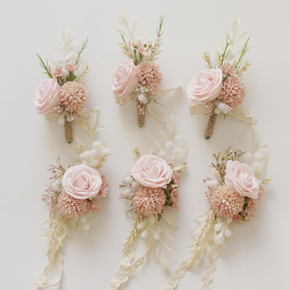 Artificial Boutonniere and Corsage Set 2 Pieces, Light Pink (Y1-C)