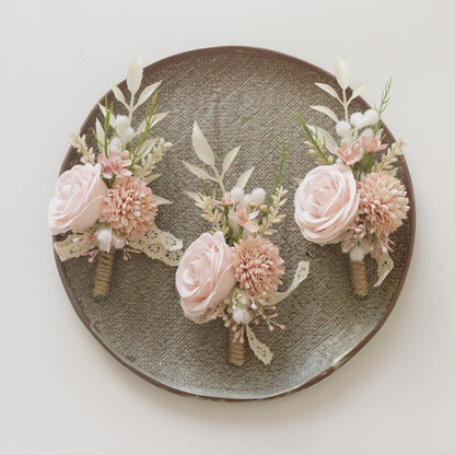 Artificial Boutonniere and Corsage Set 2 Pieces, Light Pink (Y1-C)