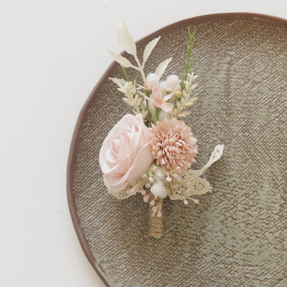 Artificial Boutonniere and Corsage Set 2 Pieces, Light Pink (Y1-C)