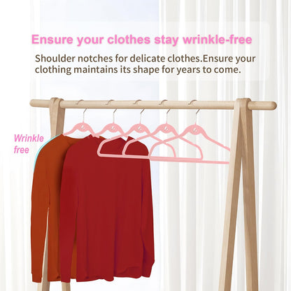 Multi-Color Velvet Hangers 50 Pack with Cascading Hooks, Non-Slip Black, Pink, White, Grey, and Purple Velvet Hangers for Clothes, Suits, and Coats