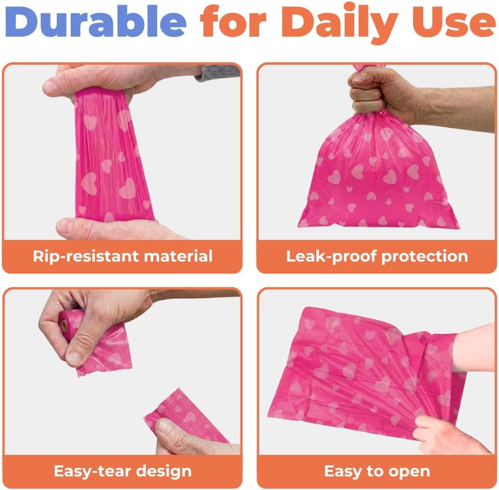 Best Pet Supplies Poop Bags for Dogs - Pink Heart, 150 Count