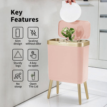 Procade Bathroom Trash Can with Lid,4 Gallon Gold and Pink Garbage Can,Slim
