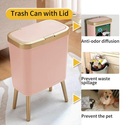 Procade Bathroom Trash Can with Lid,4 Gallon Gold and Pink Garbage Can,Slim