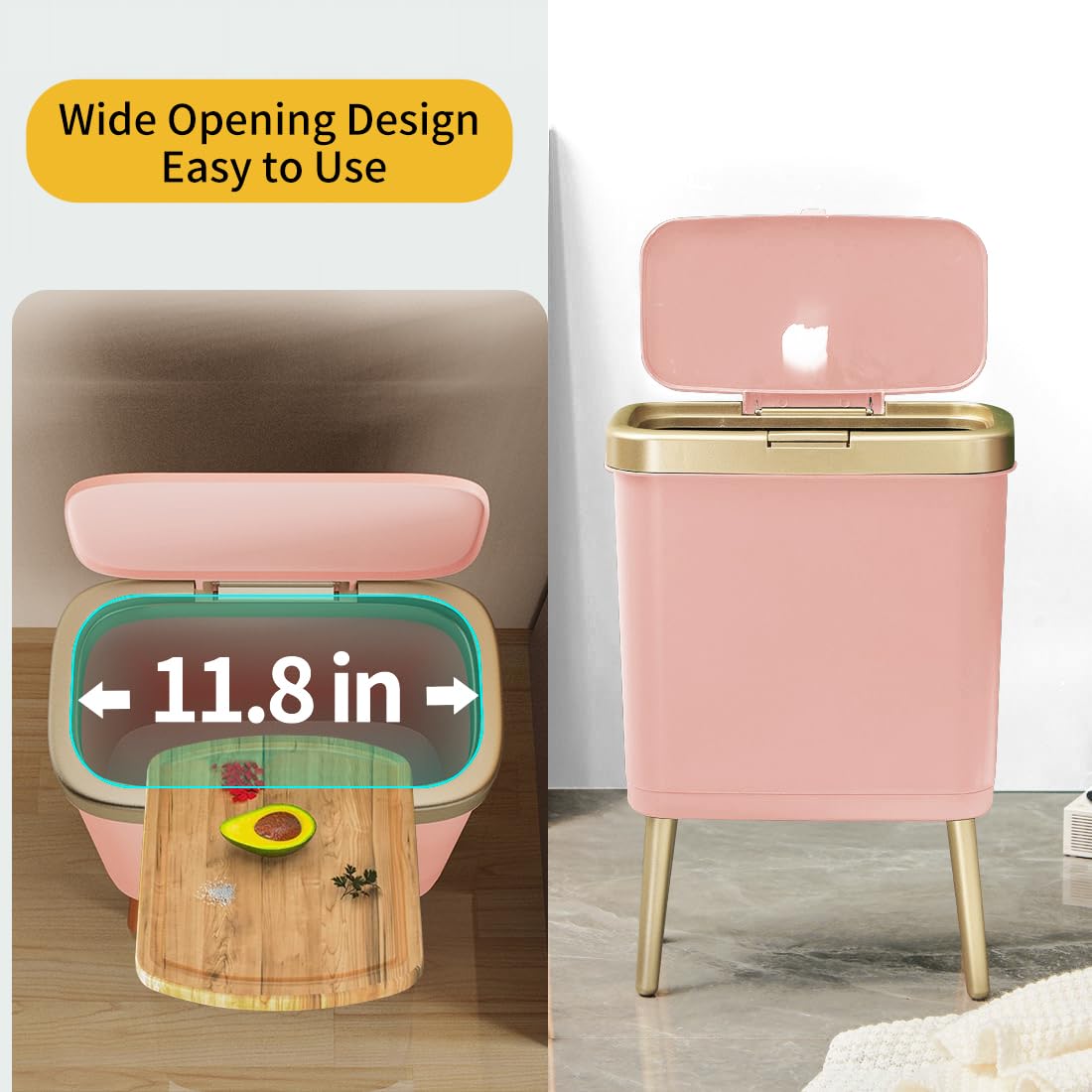 Procade Bathroom Trash Can with Lid,4 Gallon Gold and Pink Garbage Can,Slim