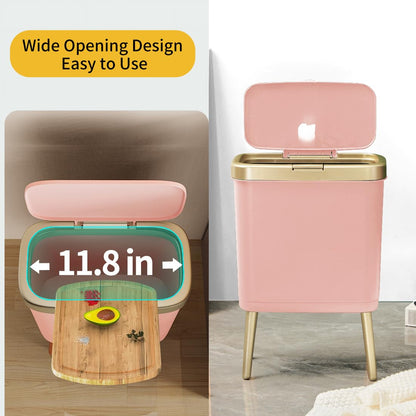 Procade Bathroom Trash Can with Lid,4 Gallon Gold and Pink Garbage Can,Slim