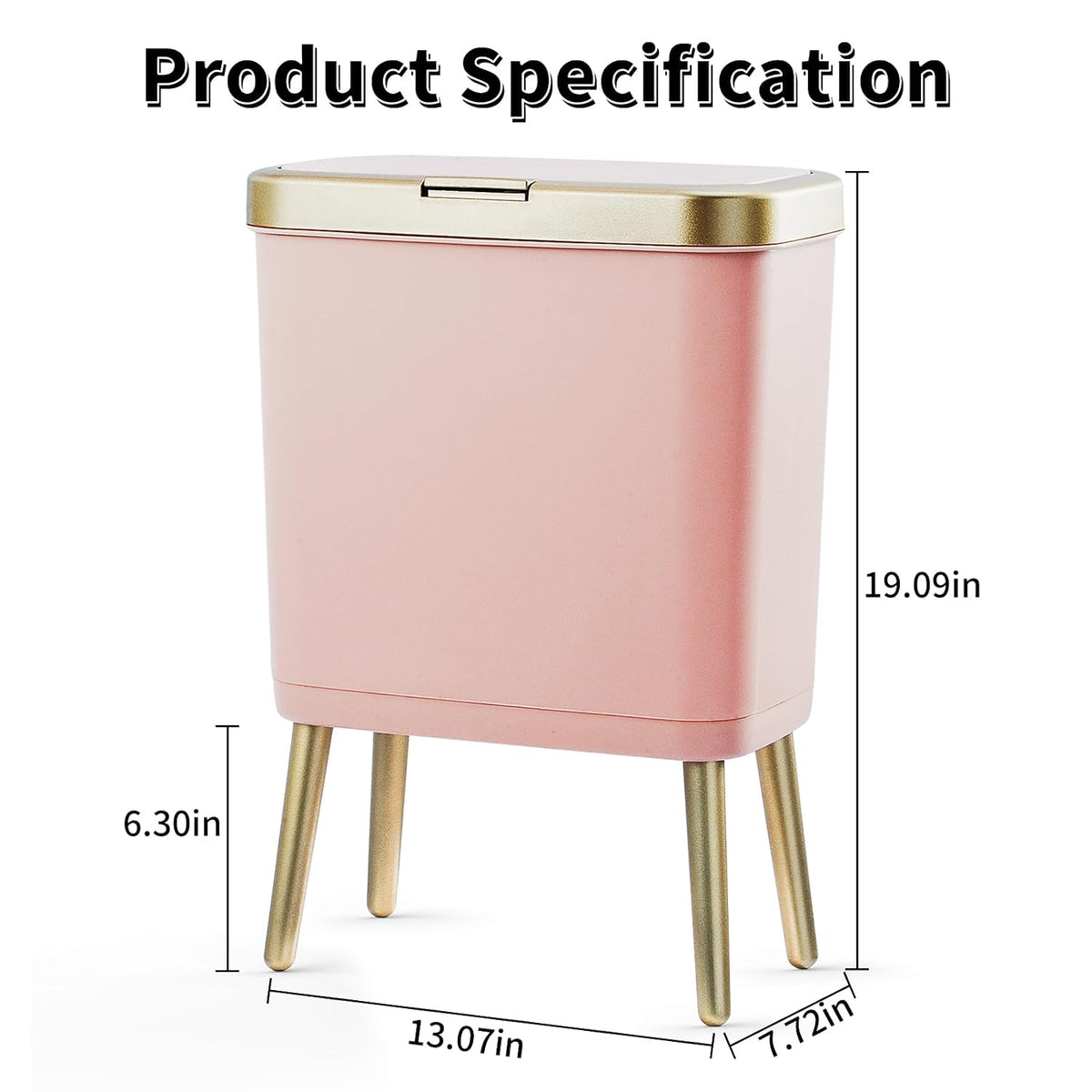 Procade Bathroom Trash Can with Lid,4 Gallon Gold and Pink Garbage Can,Slim