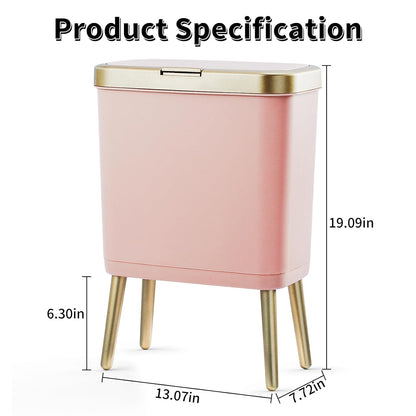 Procade Bathroom Trash Can with Lid,4 Gallon Gold and Pink Garbage Can,Slim