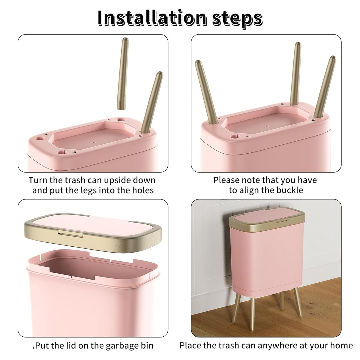 Procade Bathroom Trash Can with Lid,4 Gallon Gold and Pink Garbage Can,Slim