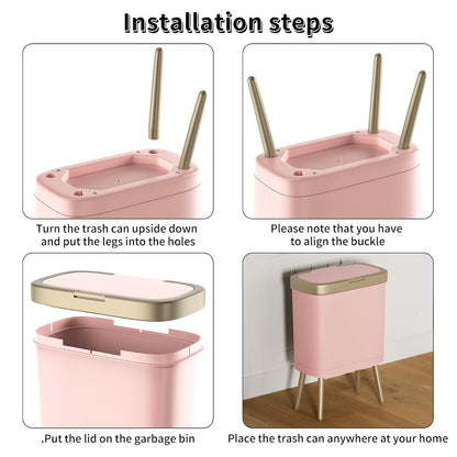 Procade Bathroom Trash Can with Lid,4 Gallon Gold and Pink Garbage Can,Slim